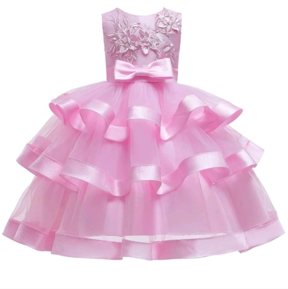 Girls Embroidery Bow Layered Gown Dress. Size: 150 (8-10y) - Picture 1 of 3